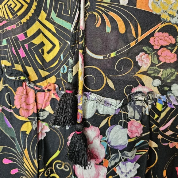 Johnny Was Naomi Peace Ruffle Tier Foral Black Dress Size Small - Picture 9 of 16